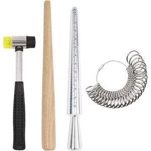Ring Mandrel Metal Ring Sizer Set with Jewelry Rubber Mallet Hammer Rings Size